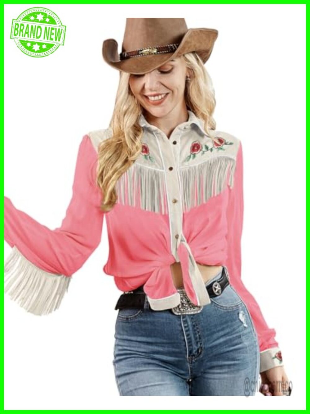 Women Fringe Western Shirt Stretch Embroidered Button Down